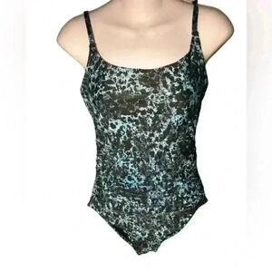 NWOT Speedo One-piece  Abstract Blue Black‎ Printed Swimsuit Size 10